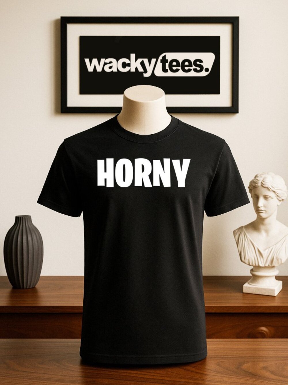 Horny Text Funny Gag Mood Style Graphic Tee Shirt